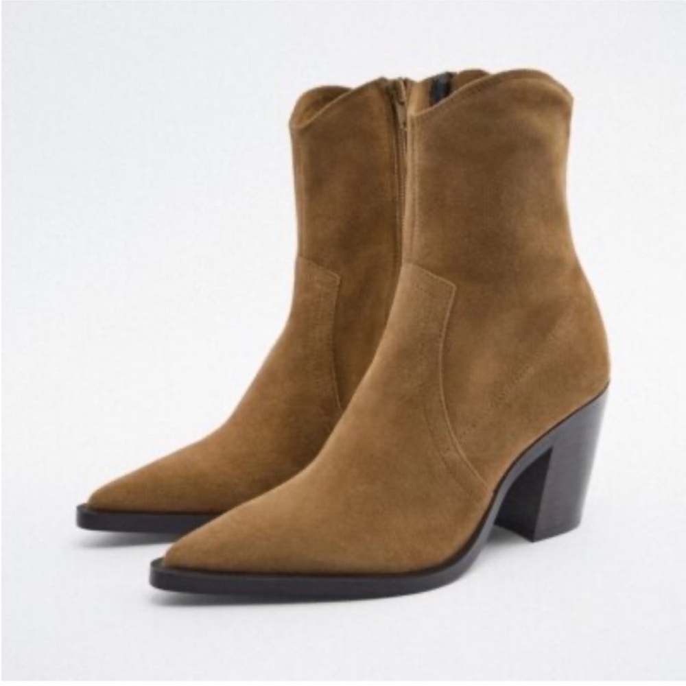 Zara Brown Suede Ankle Boots